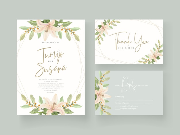 ユリの花の結婚式の招待カード