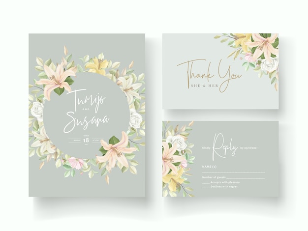 Lily flower wedding invitation card