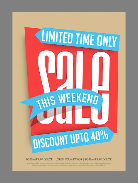 Free vector limited time, weekend sale and discount poster, banner or flyer design.