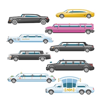 Limousine vector limo luxury car and retro auto transport and vehicle automobile illustration set of automotive transportation isolated citycar on white background illustration