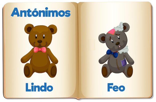 무료 벡터 린도 (lindo) 와 페오 (feo) 의 대명사 스페인어로 카드 (card) 는 예 ⁇ 고 못생긴 것을 의미합니다.