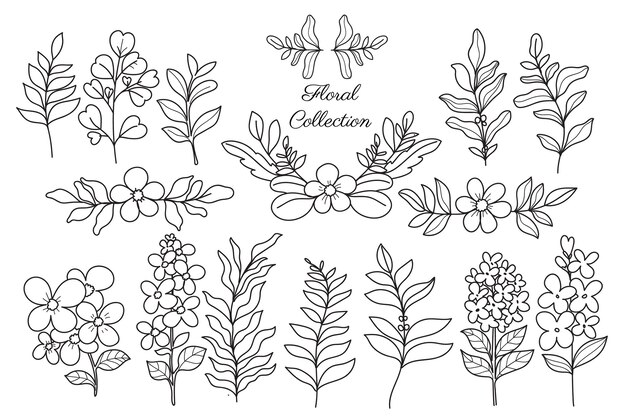 Line art hand drawn flowers collection