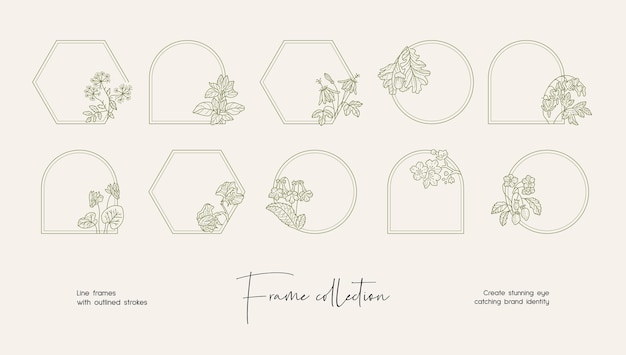 Line art illustration collection of decorative vector frames for branding or logo Premium Vector