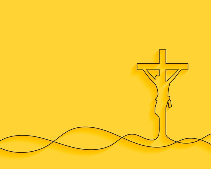 Free Vector line art jesus christ crucifixion yellow background with text space