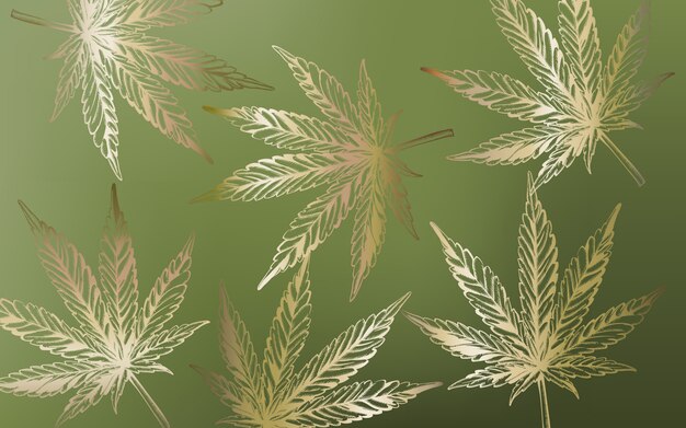 緑の背景にラインアートマリファナ大麻葉