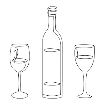 라인 아트 세트, 두 잔의 와인 한 병