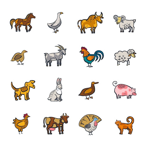 Free vector line farm animals set