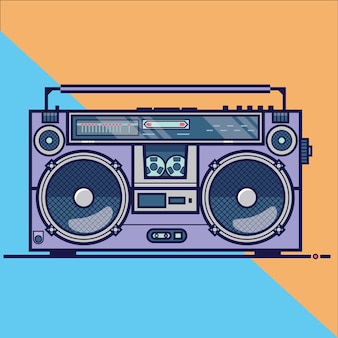 Line flat vector icon with retro electrical audio device boombox. vector illustration