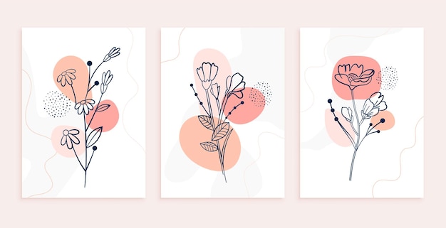 Free vector line flower art botanical template set