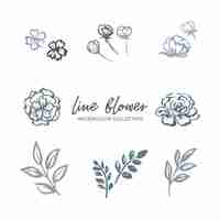 Free vector line flower watercolor flower, foliage with  floral plant, illustration on white.