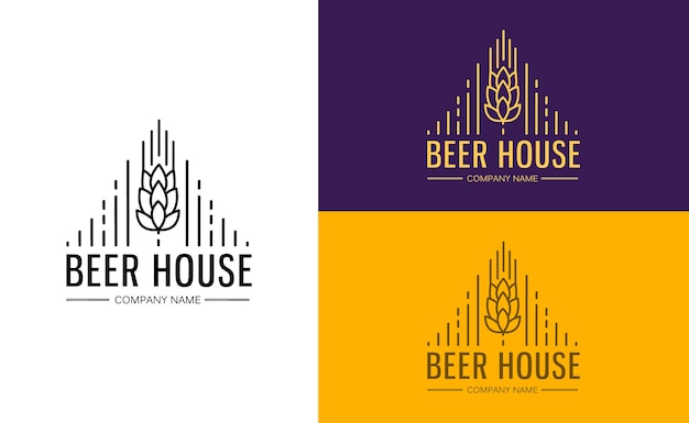 Line graphics monogram template with logos, emblems for beer house, bar, pub, brewing company, brewery, tavern