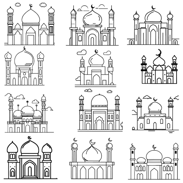 Free vector line modern mosque islamic eid mubarak