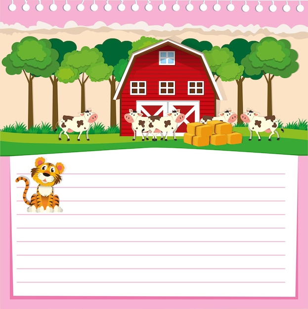 Free vector line paper design with barn and cows