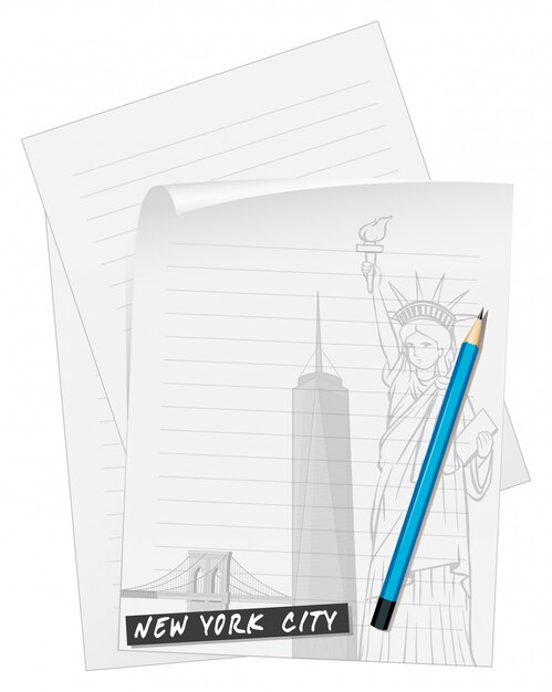 Free Vector line paper with blue pencil 