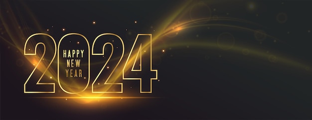 Free vector line style 2024 golden text new year banner with light streak vector