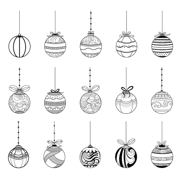 Line style christmas bauble elements design in set