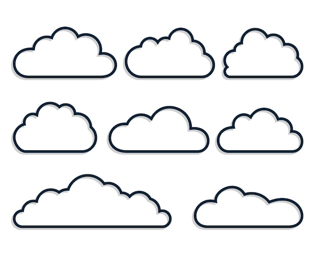 無料ベクター 8つのラインスタイルの雲セット