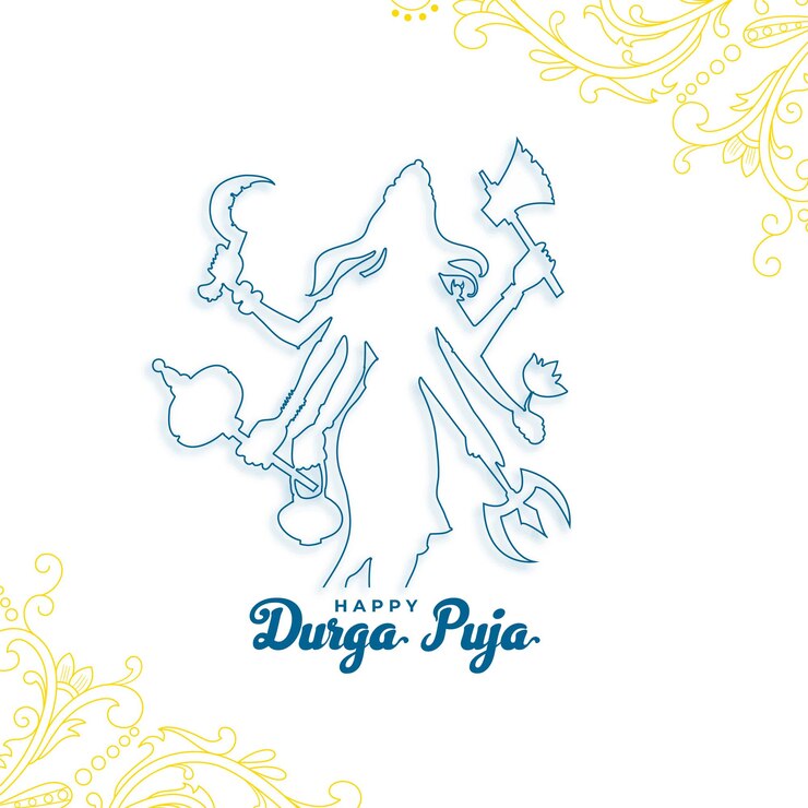 मुफ़्त वेक्टर line style durga puja indian festival celebration background vector illustration