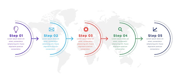 Design moderno del modello di infografica in cinque passaggi in stile linea