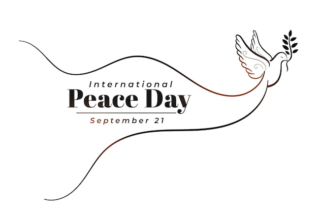 비둘기와 올리브 가지 벡터 일러스트와 함께 선 스타일 국제 평화의 날 배너