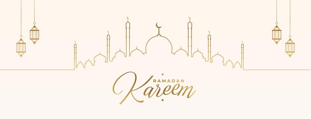 Line style ramadan kareem celebration banner design