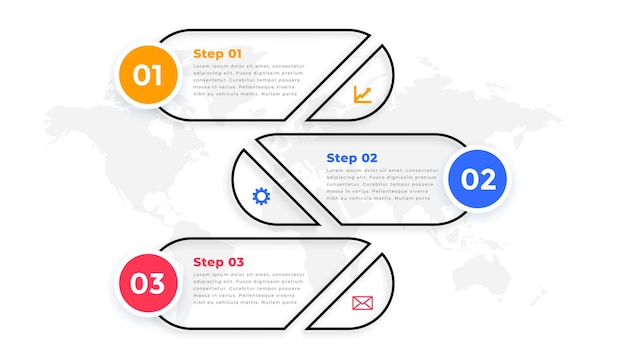 Modello di infografica moderna a tre passaggi stile linea