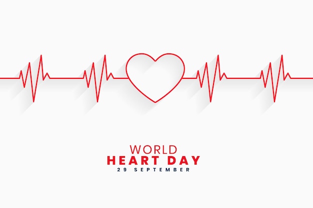Poster medico della giornata mondiale del cuore in stile linea con il vettore di disegno del battito cardiaco