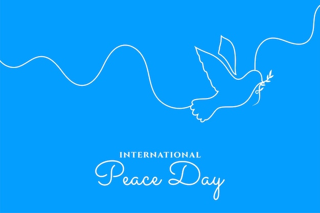 Free vector line style world peace day card with flying bird and olive leaf vector