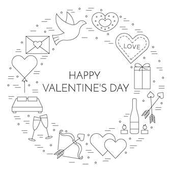 Line thin icons banner for saint valentine's day and date theme.