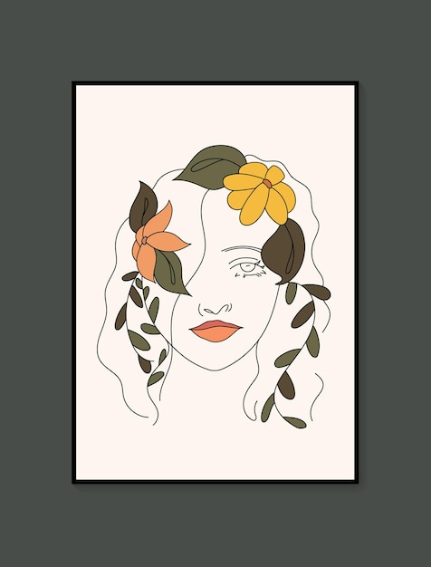 line woman portrait of abstract aesthetic minimalist hand drawn contemporary posters