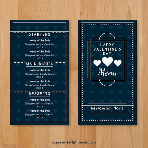 Free vector lineal valentine menu