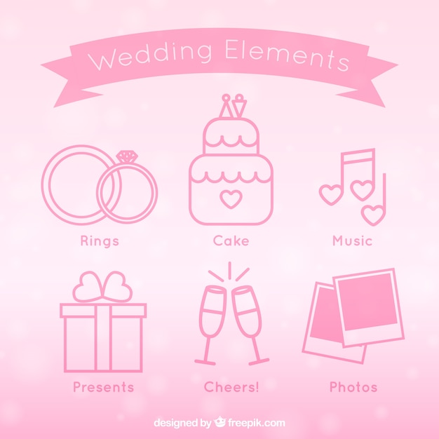 Free vector lineal wedding elements in pink color