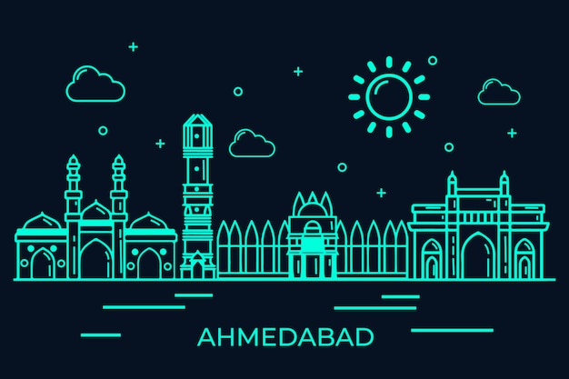 Free vector linear ahmedabad skyline
