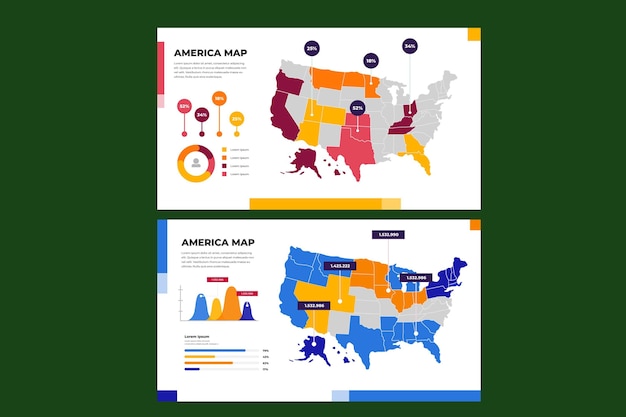 線形アメリカ地図インフォグラフィック