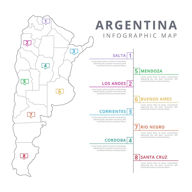 Vettore gratuito mappa di argentina lineare infografica