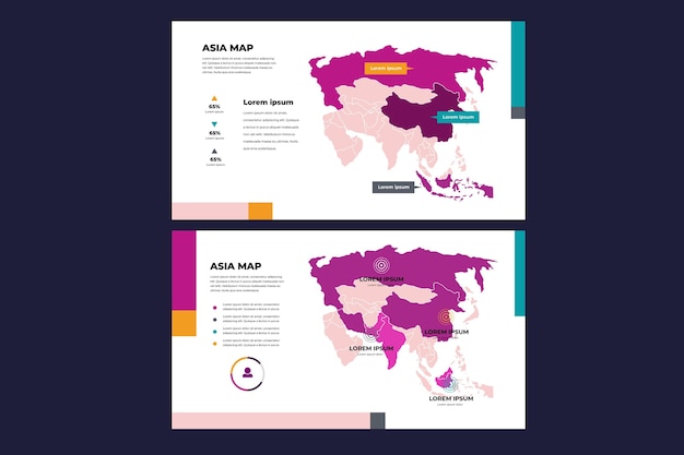 Mappa di asia lineare infografica