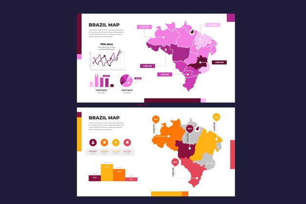 線形ブラジル地図インフォグラフィック