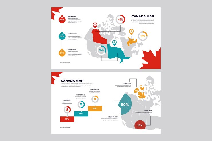 Free Vector linear canada map infographic