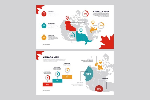 線形カナダ地図インフォグラフィック