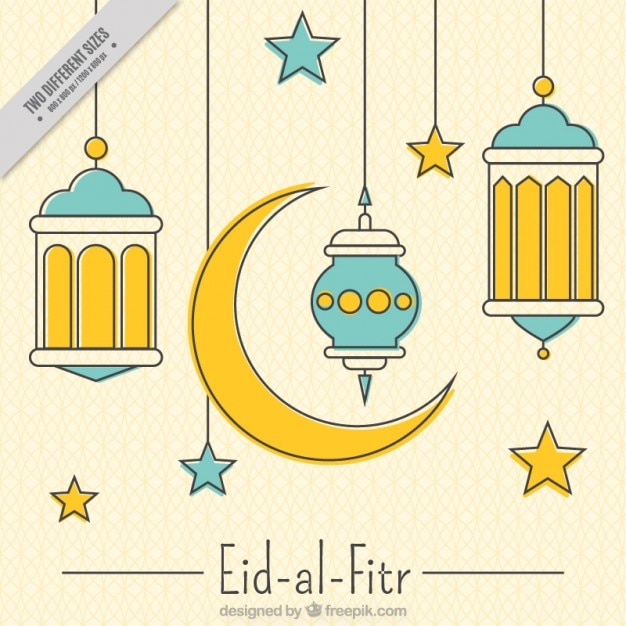 무료 벡터 선형 장식 eid-al-fitr 배경