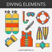 Бесплатное векторное изображение Линейные элементы подводного плавания пакет
