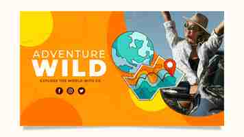 Free vector linear flat adventure youtube channel art template with photo