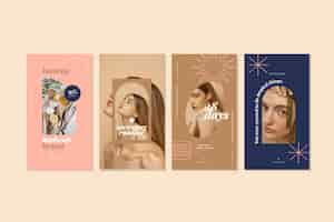 Free vector linear flat beauty instagram story collection