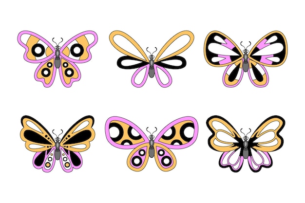 Linear flat butterfly outline collection