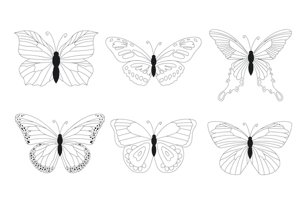 Free vector linear flat butterfly outline collection