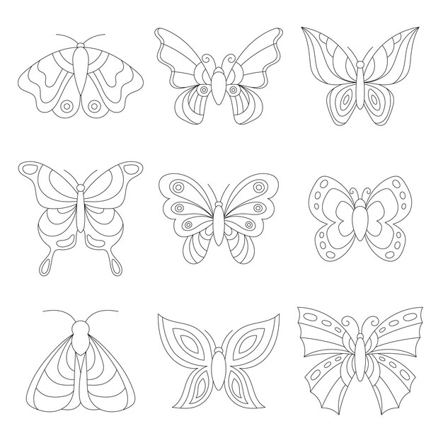 Linear flat butterfly outline pack