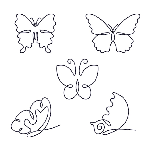 Free vector linear flat butterfly outline pack