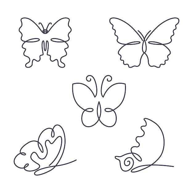 Linear flat butterfly outline pack