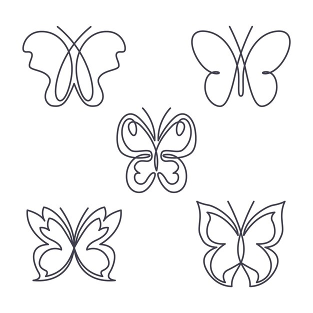 Linear flat butterfly outline pack