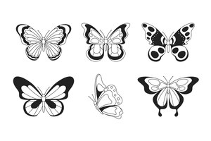 Linear flat butterfly outline pack